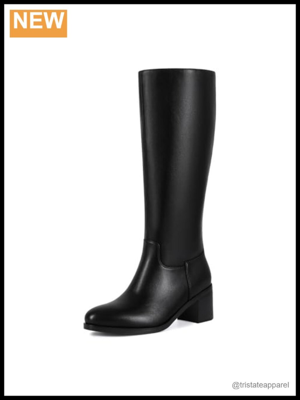 Women's Knee High Wide Calf Boots Stretch PU Leather Block Heel 2.36 inch